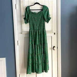 Max studio green floral maxi dress with ribbed top and tiered skirt
